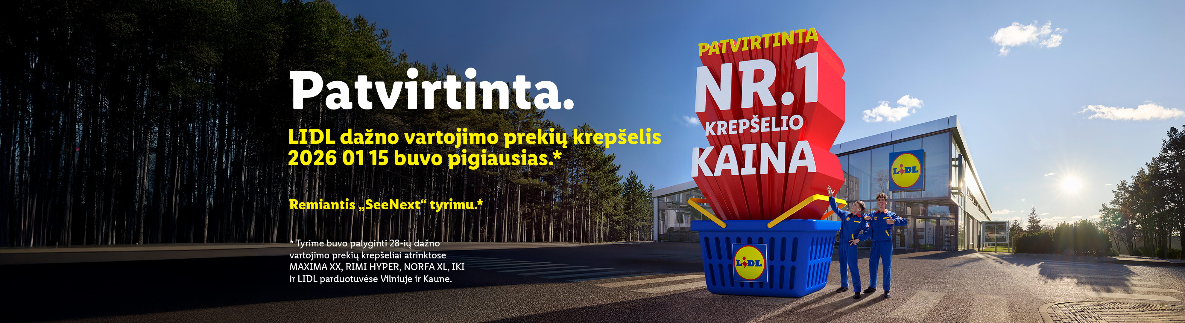Lidl reklama: patvirtinta, kad dažnai vartojamų prekių krepšelis buvo pigiausias.