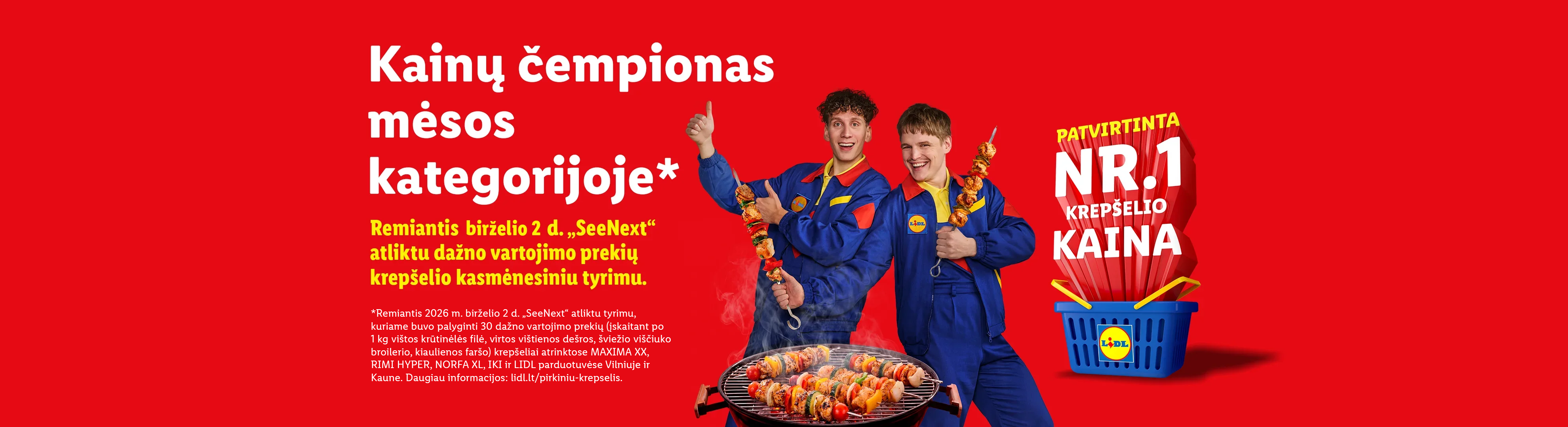 Du vyrai su šašlykais ir kepsnine, reklamuojantys geriausią mėsos kainą.