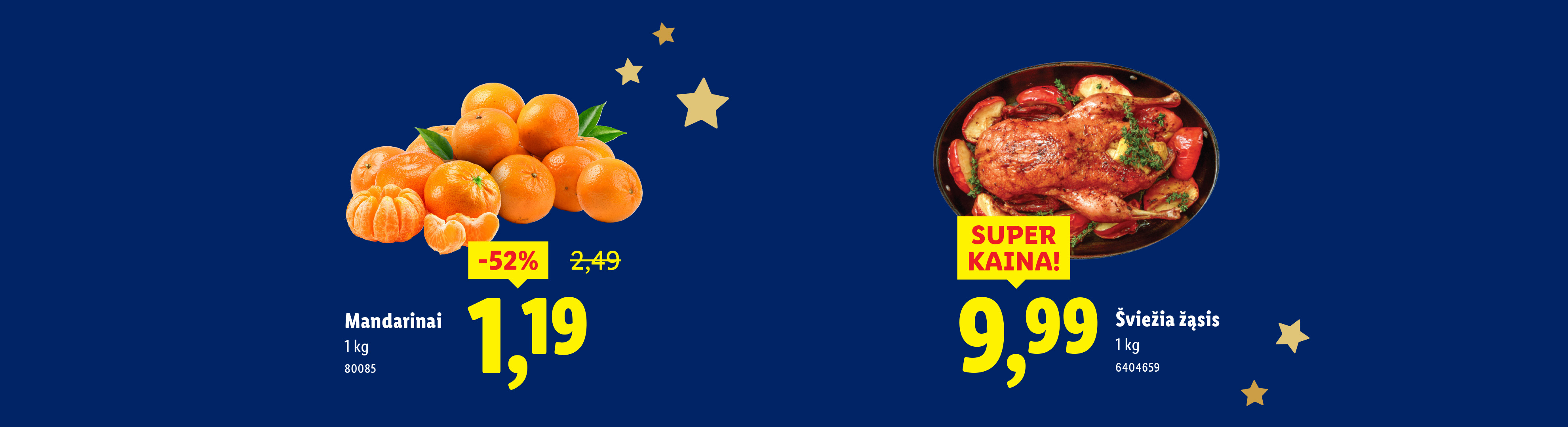 Mandarinai ir šviežia žąsis su obuoliais, su kainomis ir nuolaidomis.