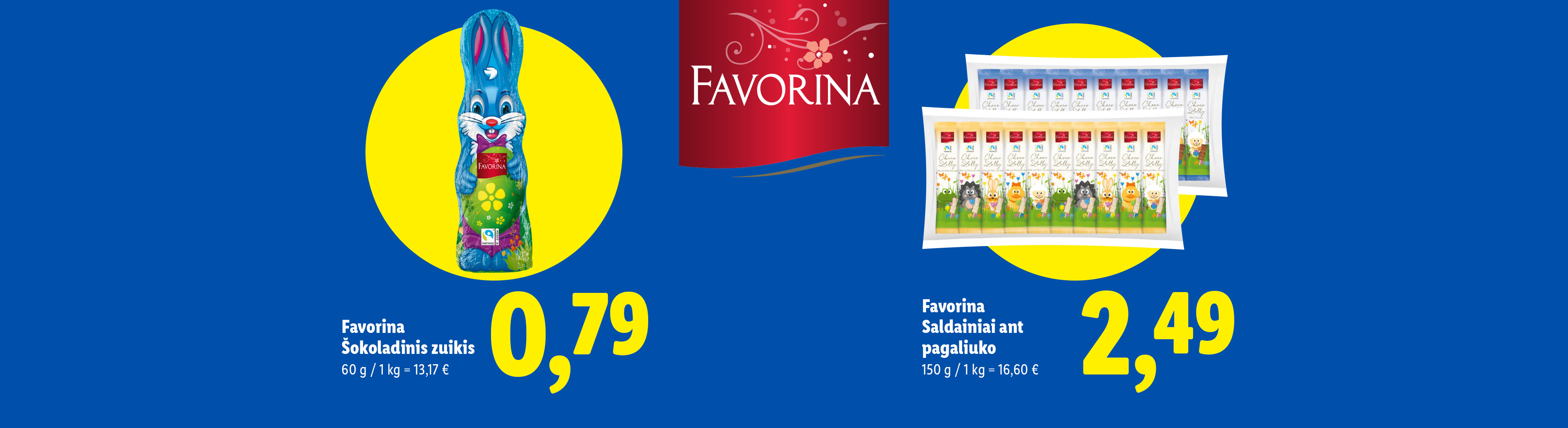 Mėlynas šokoladinis zuikis ir saldainiai ant pagaliuko su gyvūnėliais, skirti Velykoms.