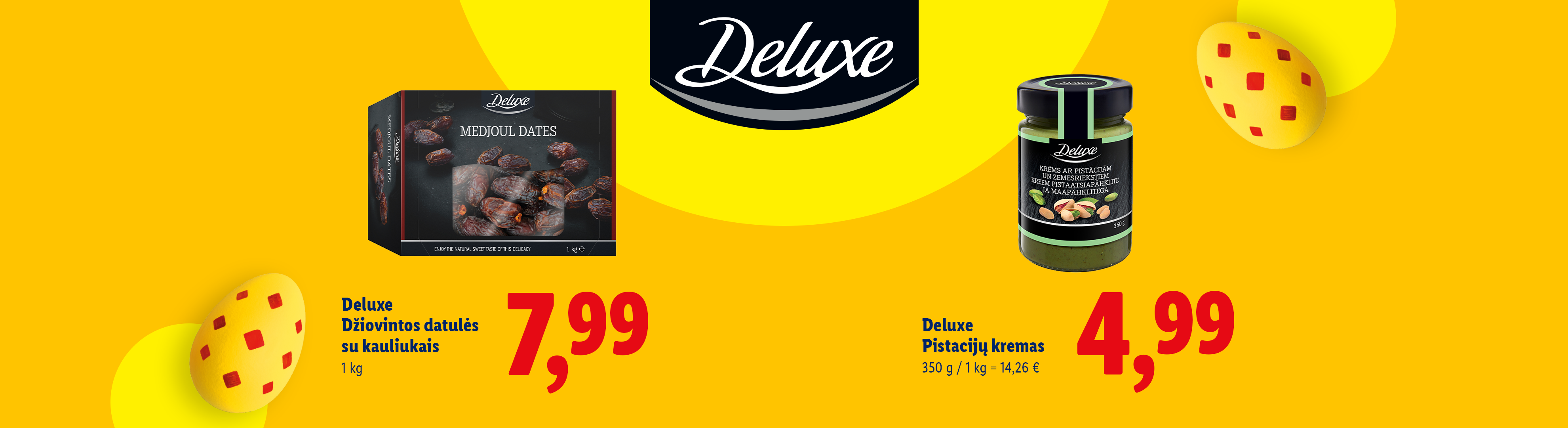 Džiovintos datulės ir pistacijų kremas su Velykų kiaušinių dekoracijomis.