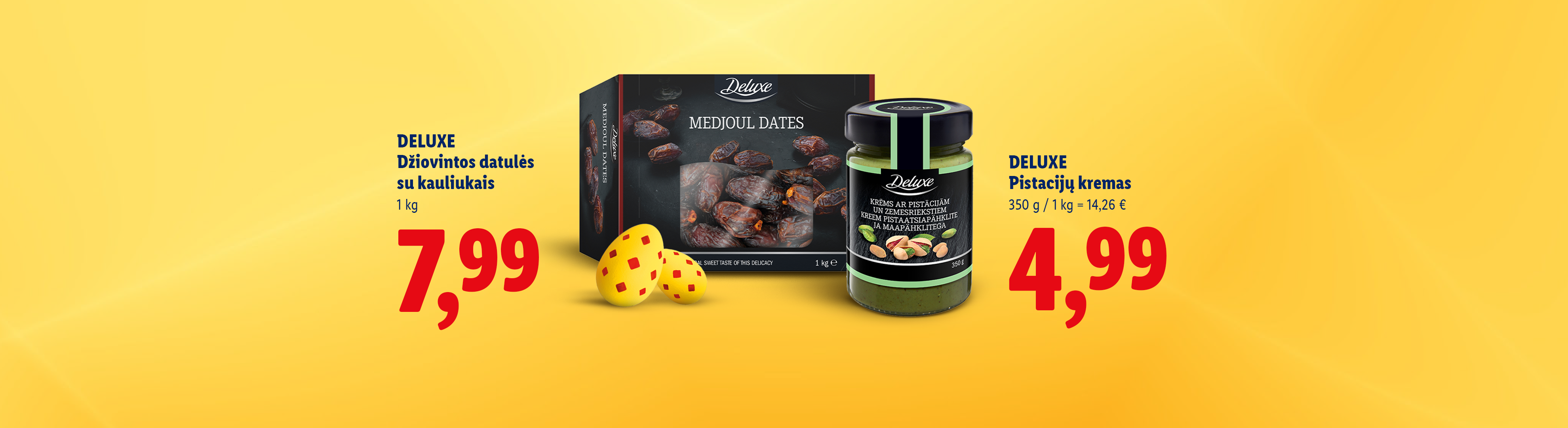 Džiovintos datulės ir pistacijų kremas su kainomis.