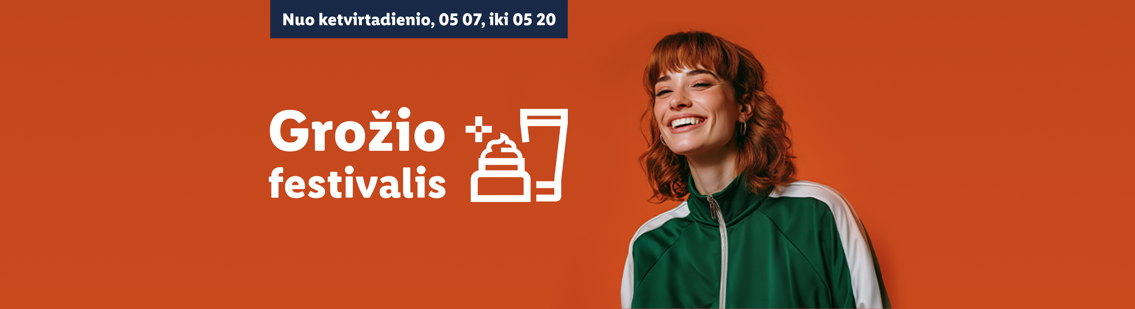 Moteris šypsosi, šalia užrašas „Grožio festivalis“ ir kosmetikos ikonėlės. Nuo ketvirtadienio, 05 07, iki 05 20.