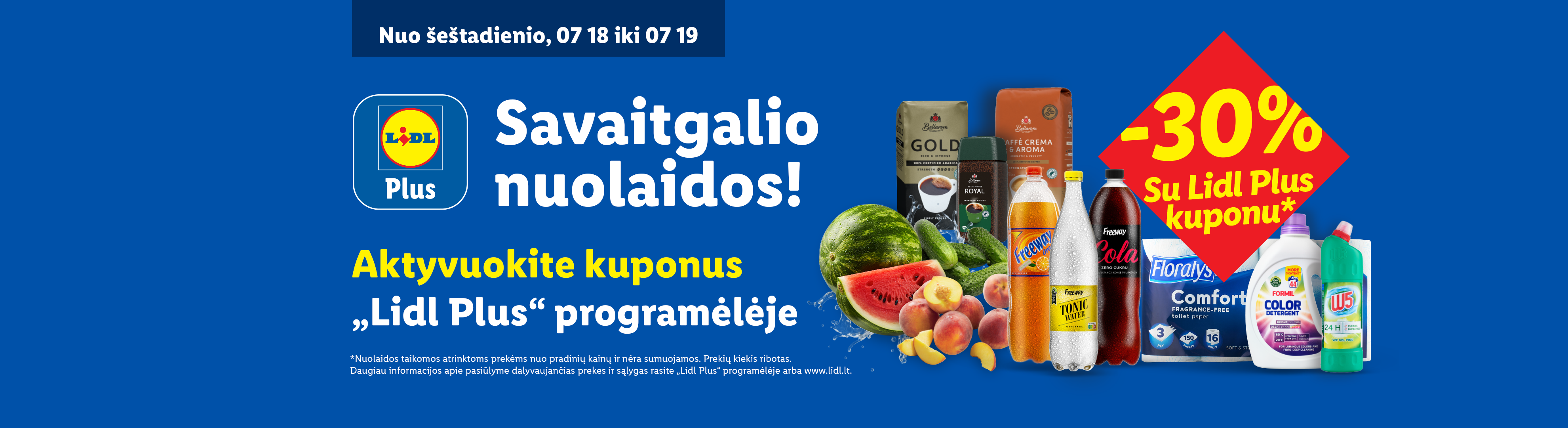 Lidl Plus savaitgalio nuolaidos: -30% su kuponu, su arbūzais, persikais, kava, gėrimais ir valymo priemonėmis.
