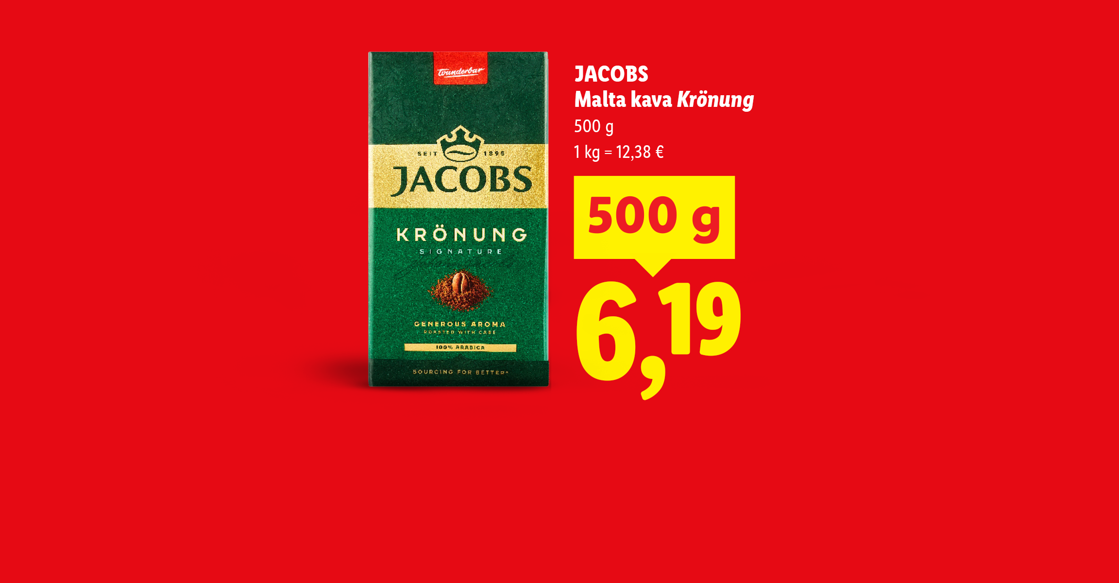 Reklaminis plakatas su kava ir varške, nurodant jų kainas ir svorį.