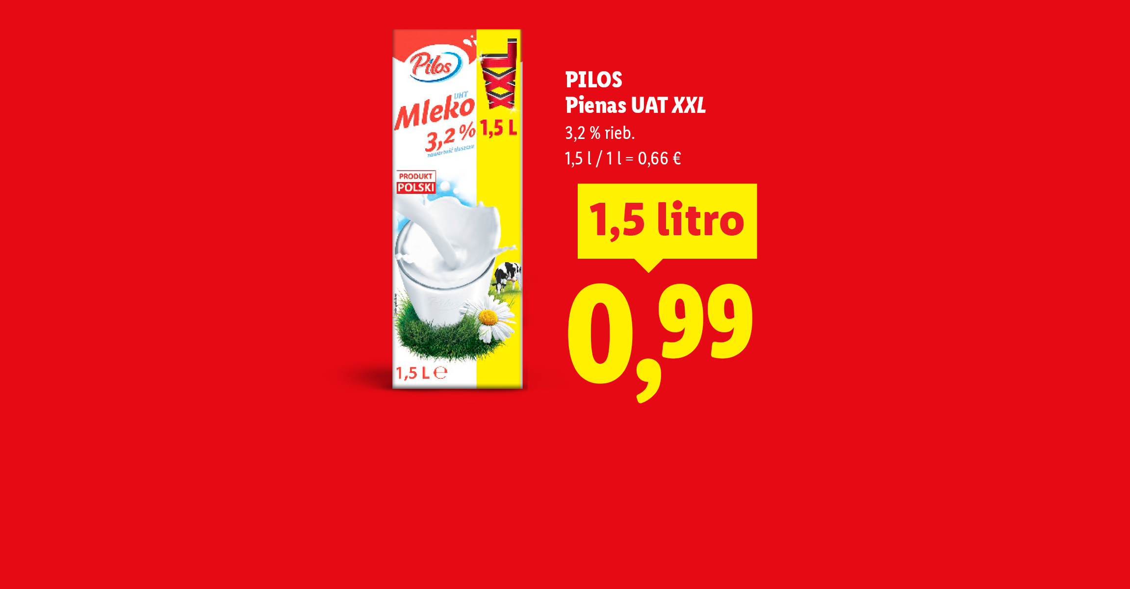 Gazuoti gėrimai ir pienas su kainomis.