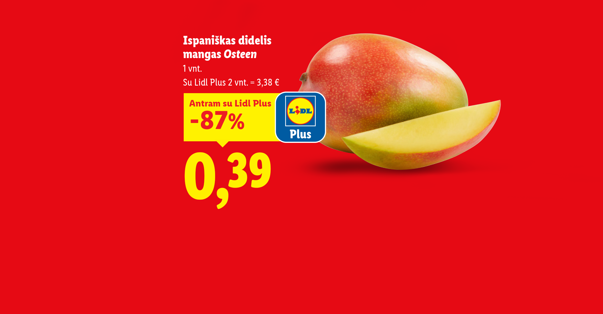 Maltos kavos ir didelio mango pasiūlymai su nuolaidomis raudoname fone.