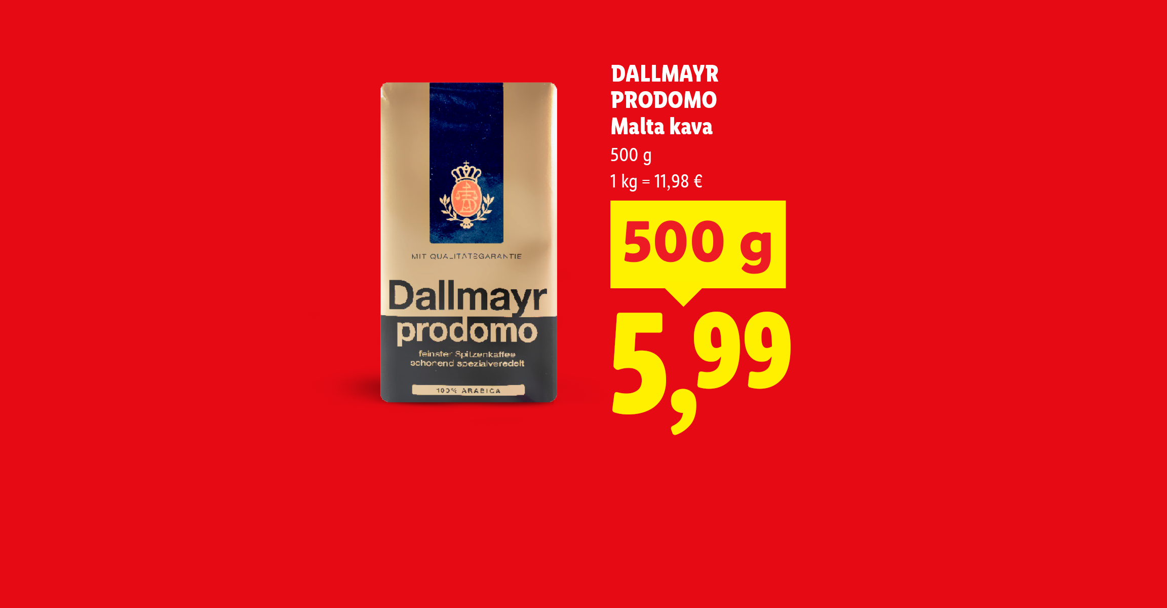Malta kava ir kiaušiniai iš kaimo geltoname fone su kainomis.