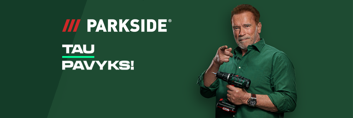 Arnoldas Schwarzeneggeris pristato Parkside įrankius.