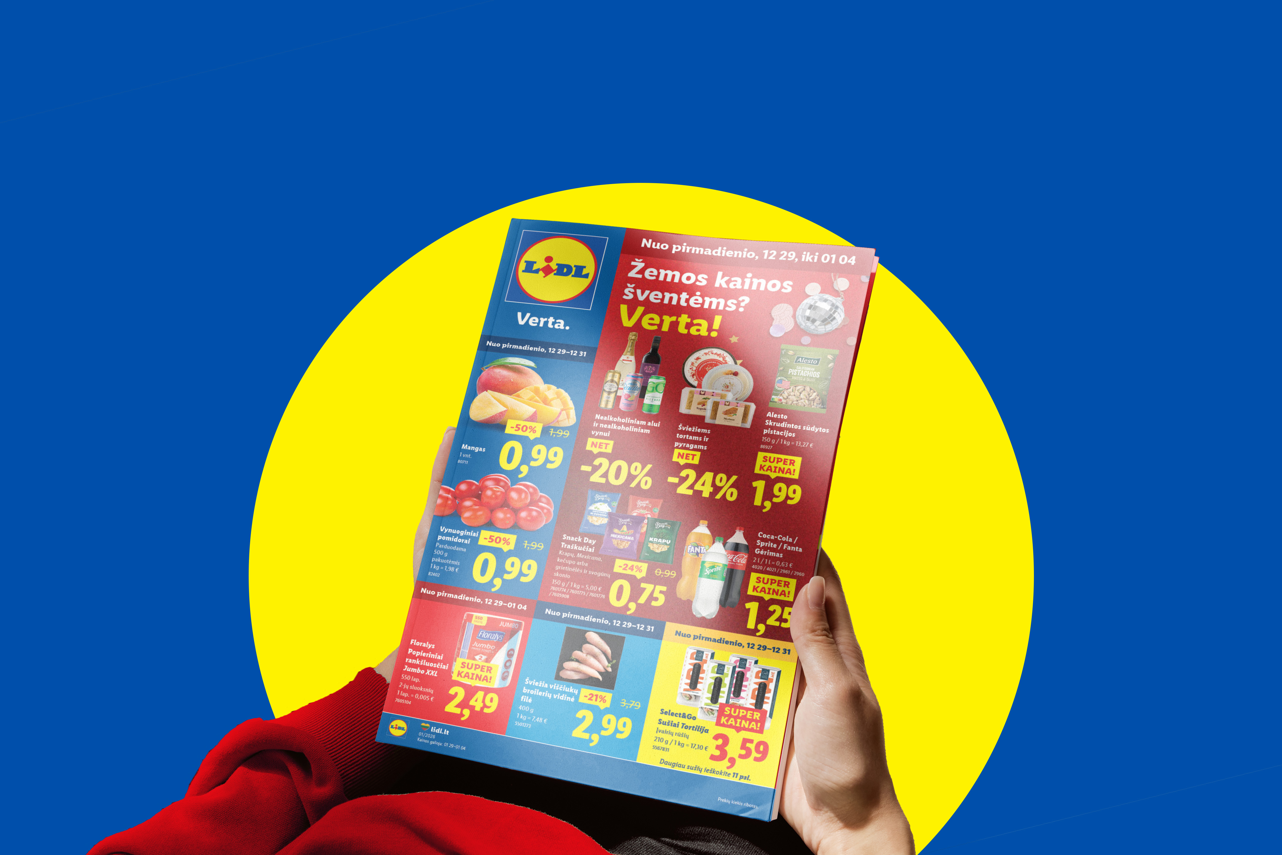 Lidl reklaminis lankstinukas su maisto produktais, gėrimais ir buities prekėmis.