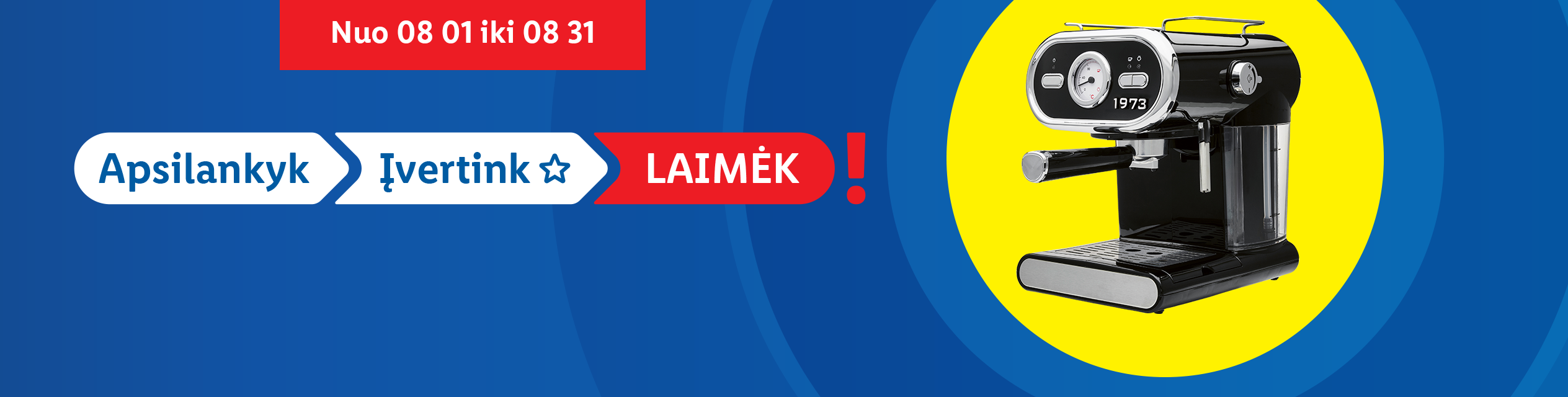 Retro stiliaus Laimėk kavos aparatas, išskirtinis pasiūlymas.