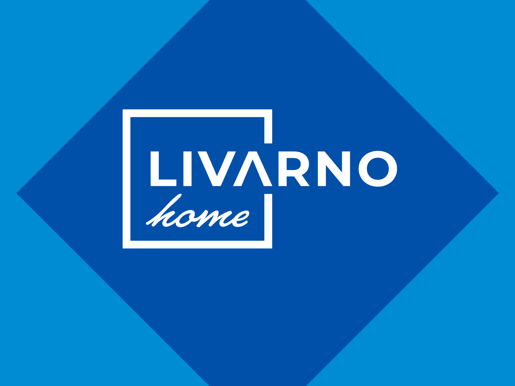 'Livarno Home' logotipas, esantis mėlyname rombo formos fone.